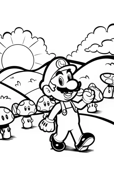 A coloring page of Luigi’s Magical Mushroom Parade Coloring Page