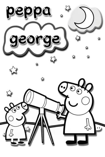 A coloring page of Peppa Pig’s Starry Adventure Coloring Page