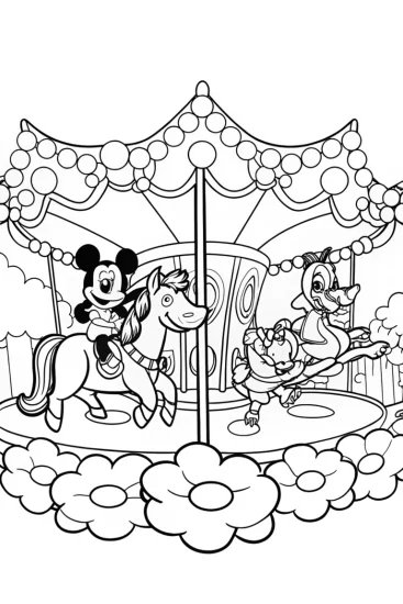 A coloring page of Mickey and Friends’ Magical Carousel Adventure