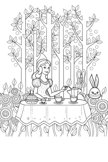 A coloring page of Belle’s Enchanted Tea Party Coloring Page