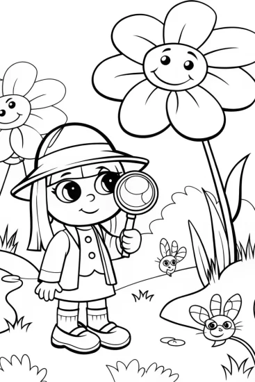 A coloring page of Hello Kitty in the Whimsical Garden Quest Coloring Page