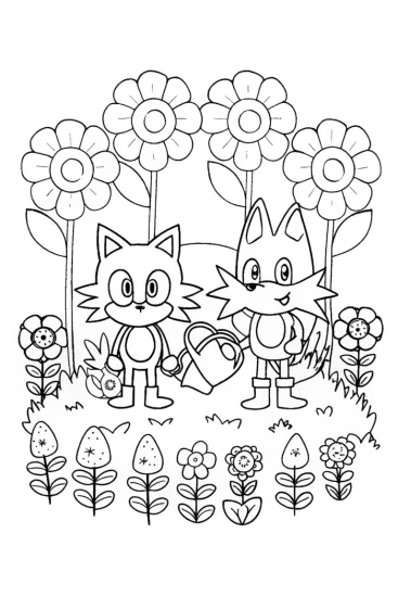A coloring page of Sonic and Tails’ Garden Adventure Coloring Page
