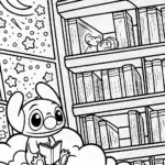 Stitch’s Galactic Library Adventure Coloring Page