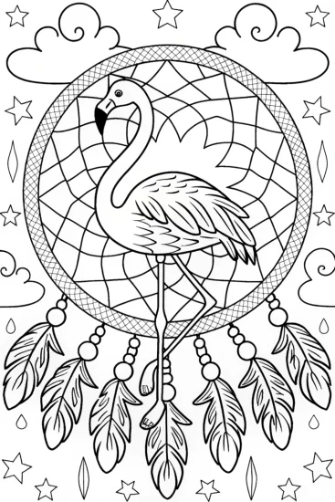 A coloring page of Flamingo Dreamcatcher Dance Coloring Page