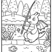 Charizard’s Fishing Adventure Coloring Page
