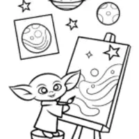 Baby Yoda’s Cosmic Art Studio Coloring Page