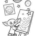 Baby Yoda’s Cosmic Art Studio Coloring Page
