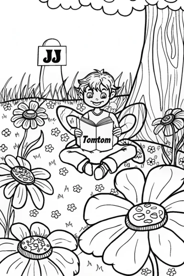 A coloring page of JJ’s Magical Storytime Coloring Page