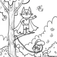 Superhero Cat and Dog Rescue Coloring Page