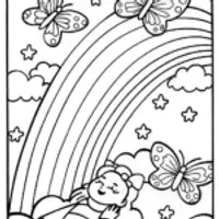 dreaming on a fluffy cloud with a rainbow