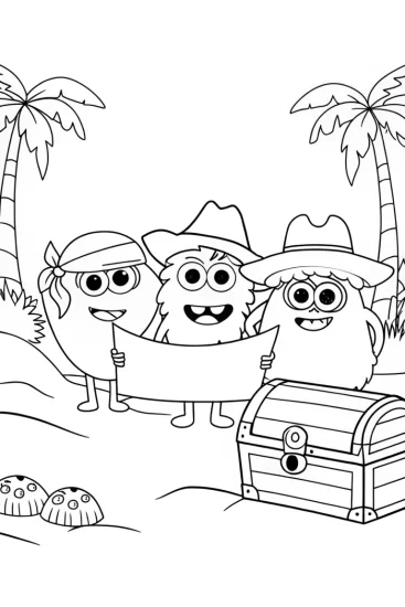A coloring page of Monster Island Treasure Hunt Coloring Page