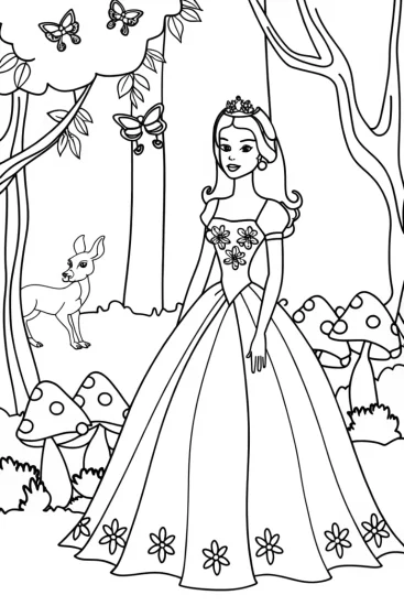 A coloring page of Princess of the Mystical Woodland Coloring Page