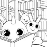 Rainbow Friends in the Enchanted Library Coloring Page
