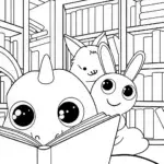 Rainbow Friends in the Enchanted Library Coloring Page