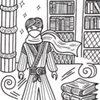 Ninja exploring the magical library