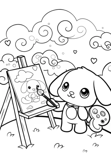 A coloring page of Cinnamoroll’s Cloudy Art Studio Coloring Page