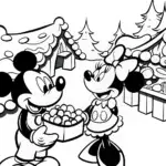 Mickey Mouse Christmas Market Adventure Coloring Page