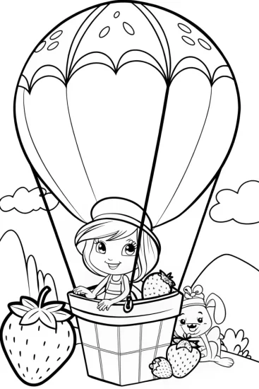 A coloring page of Strawberry Shortcake’s Berry Balloon Adventure Coloring Page