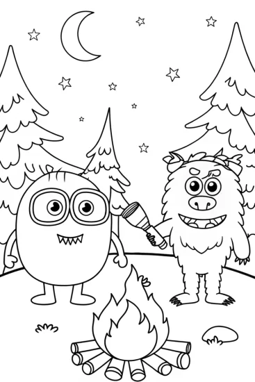 A coloring page of Monster Campfire Stories Coloring Page