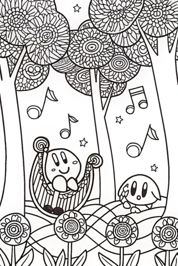 A coloring page of Kirby and the Enchanted Music Festival Coloring Page