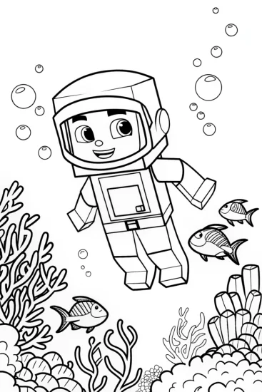 A coloring page of Minecraft Underwater Oasis Adventure Coloring Page
