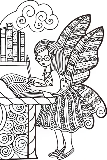 A coloring page of The Fairy Bookkeeper’s Dream Coloring Page