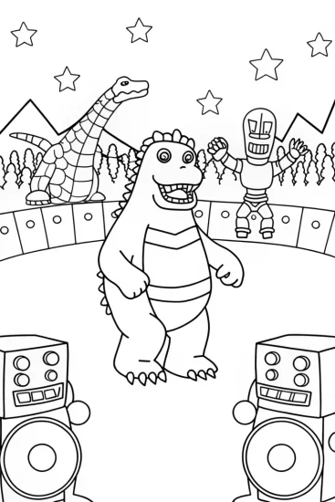 A coloring page of Godzilla’s Robot Battle Arena Coloring Page