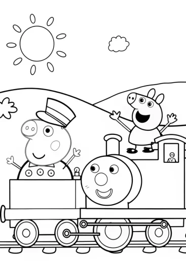 A coloring page of Peppa Pig’s Magical Train Adventure Coloring Page