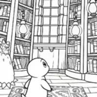 Charmander’s Enchanted Library Adventure Coloring Page
