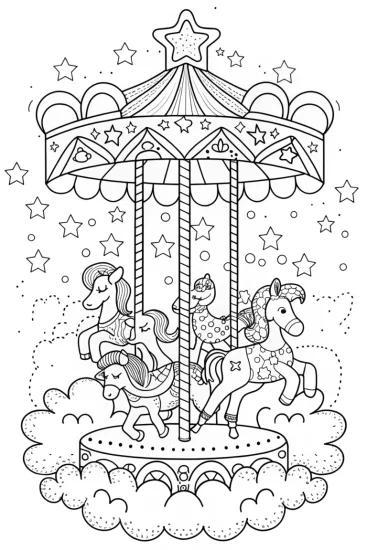 A coloring page of The Dreamy Cloud Carousel Coloring Page