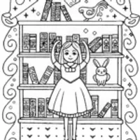 Alice’s Enchanted Bookshop Coloring Page