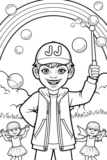 A coloring page of JJ’s Magical Bubble Adventure Coloring Page