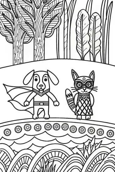 A coloring page of Super Hero Pets Rescue Mission Coloring Page
