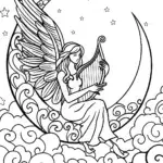Fairy on Crescent Moon Coloring Page