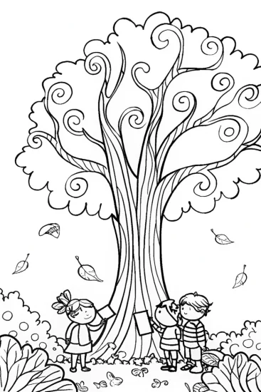 A coloring page of Autumn Wish Tree Coloring Page