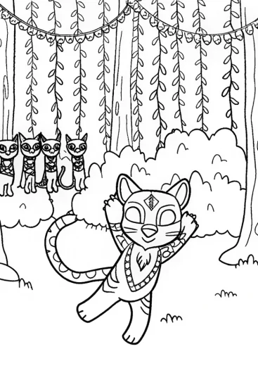 A coloring page of Black Panther Tribal Dance Celebration Coloring Page