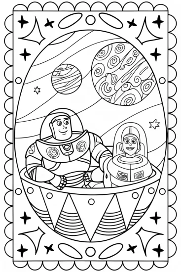 A coloring page of Buzz Lightyear’s Cosmic Space Race Coloring Page
