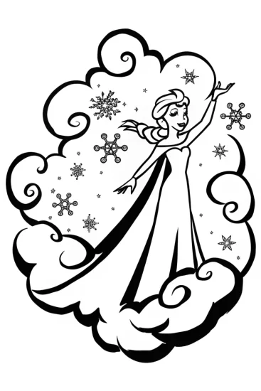 A coloring page of Elsa’s Enchanted Ice Dreamscape Coloring Page