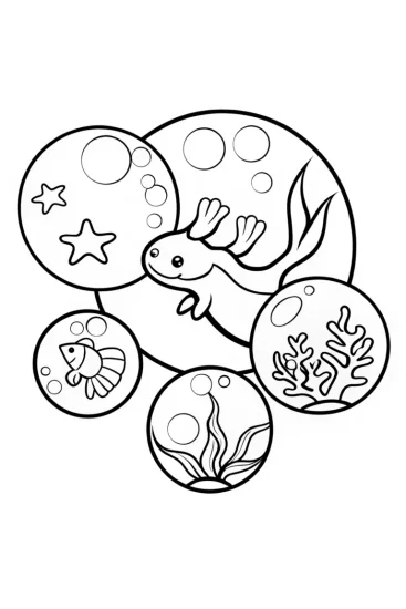A coloring page of Axolotl Bubble Festival Coloring Page