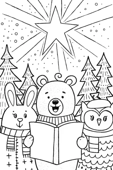 A coloring page of The Christmas Night Choir Coloring Page