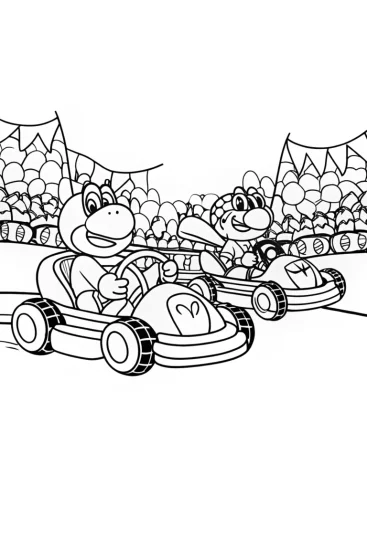 A coloring page of Koopa Kart Chaos Coloring Page