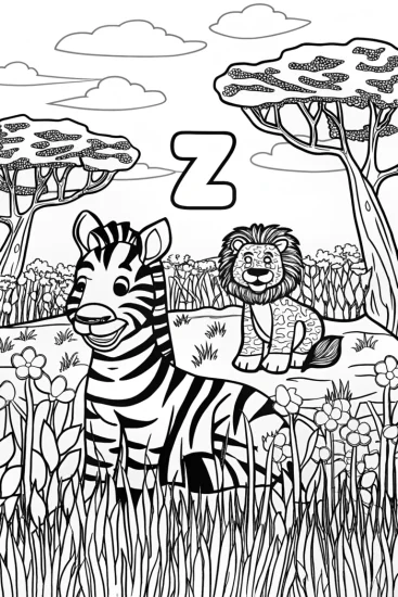 A coloring page of Zebra ‘Z’ Coloring Page