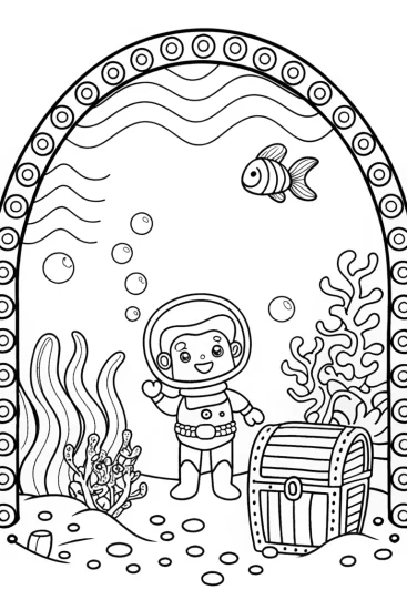 A coloring page of Mario’s colorful underwater quest