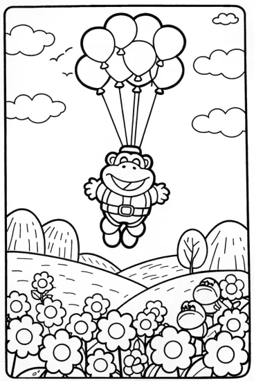 A coloring page of Bowser’s Epic Balloon Adventure Coloring Page
