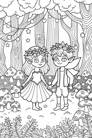 A coloring page of Whimsical Guardians of the Forest Coloring Page