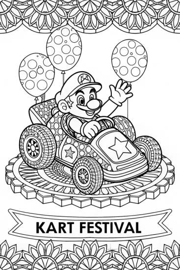 A coloring page of Mario Kart Festival Coloring Page
