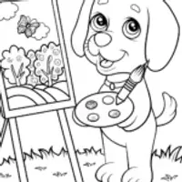 Puppy Painter in Nature Coloring Page