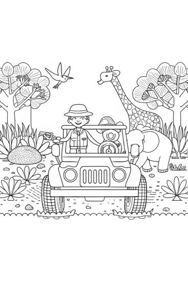 A coloring page of Blippi’s Wild Safari Adventure Coloring Page