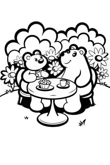 A coloring page of Care Bears’ Cozy Tea Party Coloring Page