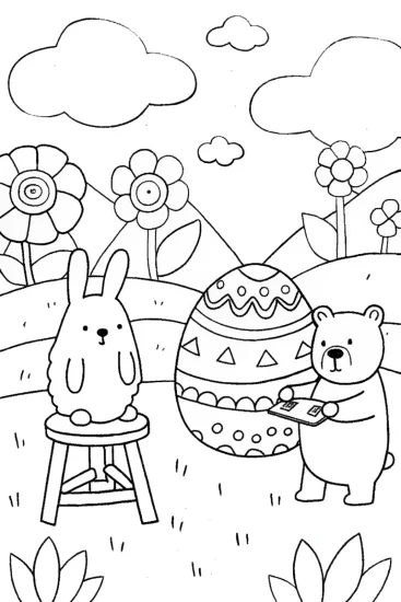 A coloring page of Bunny and Bear Coloring Page